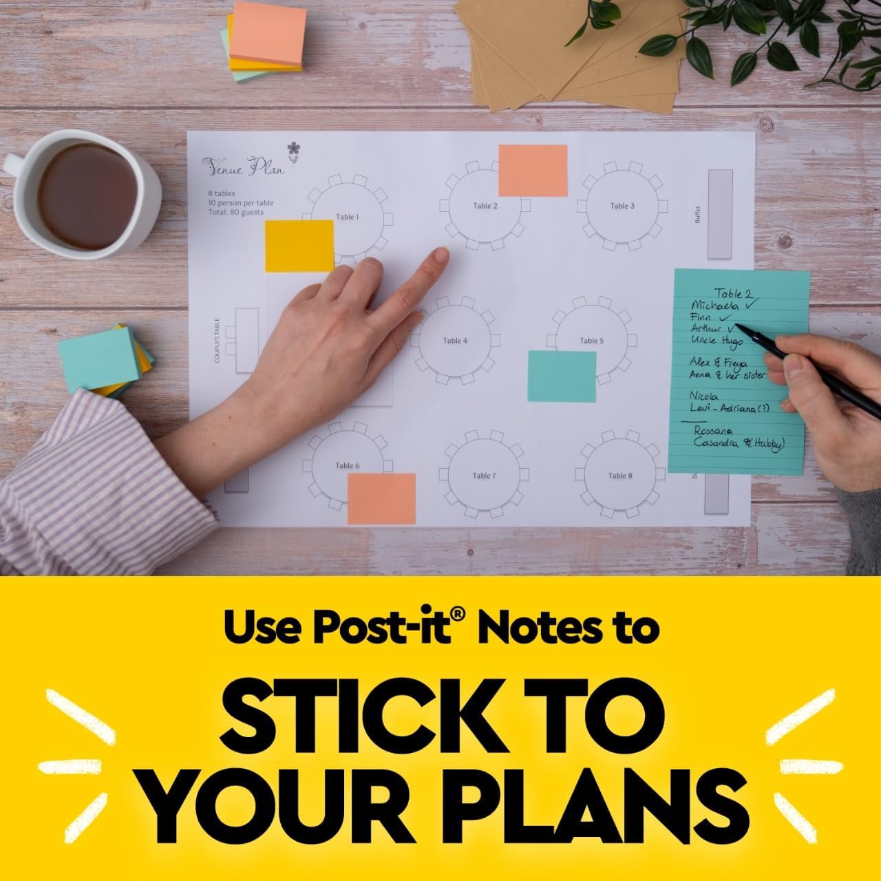 Post-it Notes, 3 in x 3 in, 4 Sticky Note Pads, 50 Sheets per Pad, Beachside Café Collection, School Supplies and Office Products