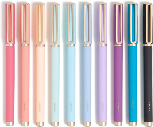 U Brands 10-Count Catalina Felt Tip Flair Pens, Medium 0.7mm Point, Assorted Bright Colored Ink Colors, Fine Point Felt Tip Markers, Soft Touch Flair-Style Pens for Writing and Drawing