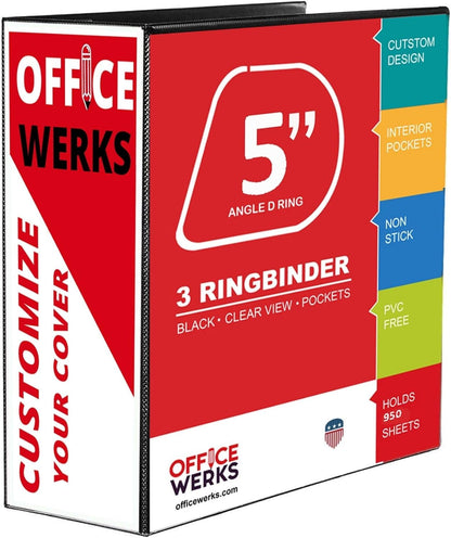 3 Ring Binder, Professional Angle D Ring Binder 5 Inch, Presentation Folder for Standard Pages 8.5 x 11 with Pockets, Crystal Clear View White (1 Pack)