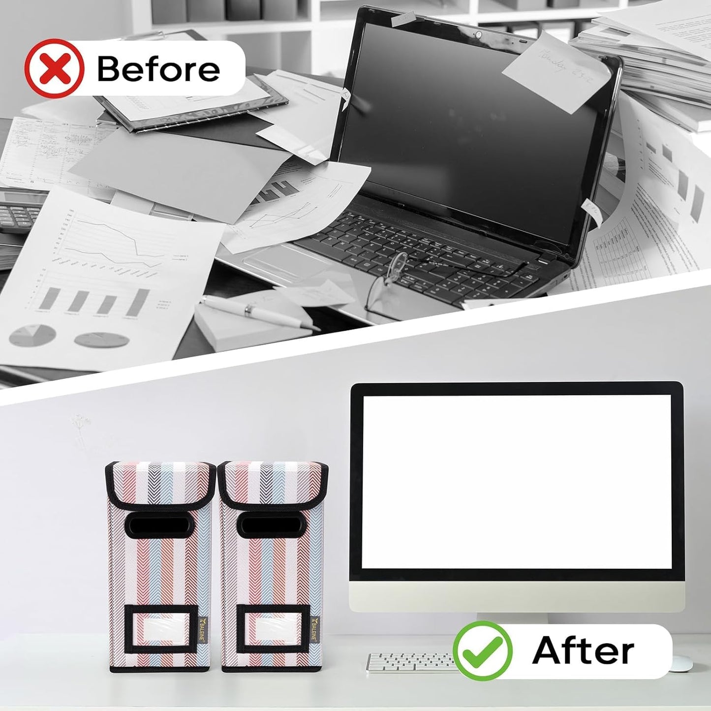 BALEINE File Organizer Box with Lid, Collapsible File Folder Organizer with Plastic Slide, Hanging File Folder Box for Office Document Storage (1 Pack, Black)