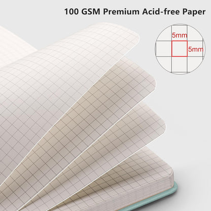RETTACY Graph Grid Paper Notebook, 192 Pages, A5 Medium Size (5.7'' x 8.3''), 5 Squares per Inch, Leather Hardcover, 100 GSM Thick Paper, for School, Students, Math, Engineering (Brown)