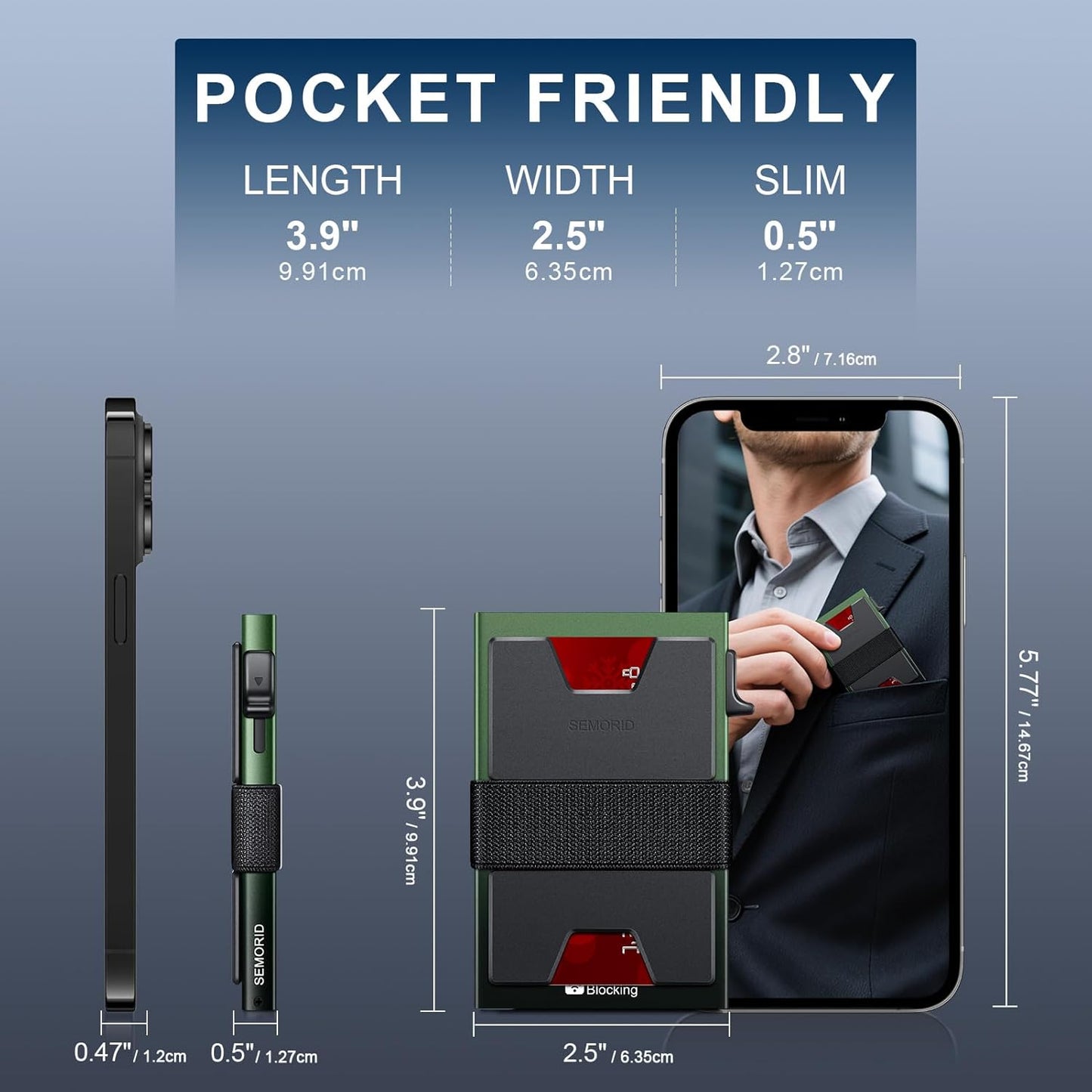 SEMORID Slim Aluminum Card Holder Wallet for Men, Durable Expandable Backplate, RFID Blocking Minimalist Metal Pop Up Wallet, Holds 12+ Cards Plus Cash (Black)