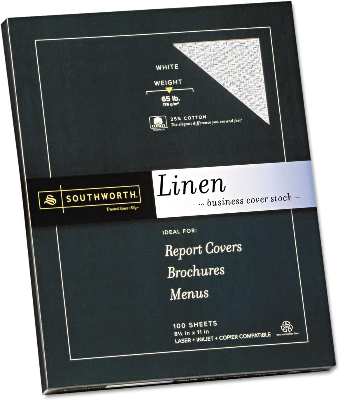 Southworth Z550CK 25% Cotton Linen Business Coverstock White 65 lbs 8-1/2 x 11 100/Box FSC