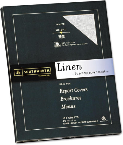 Southworth Z550CK 25% Cotton Linen Business Coverstock White 65 lbs 8-1/2 x 11 100/Box FSC