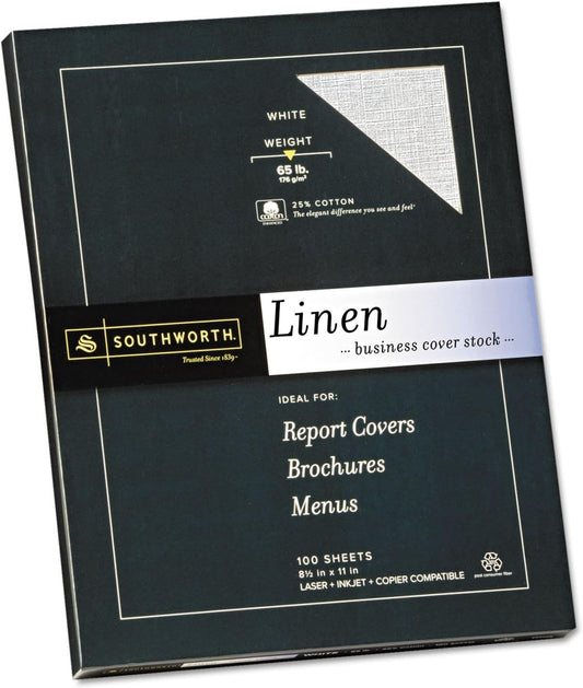Southworth Z550CK 25% Cotton Linen Business Coverstock White 65 lbs 8-1/2 x 11 100/Box FSC