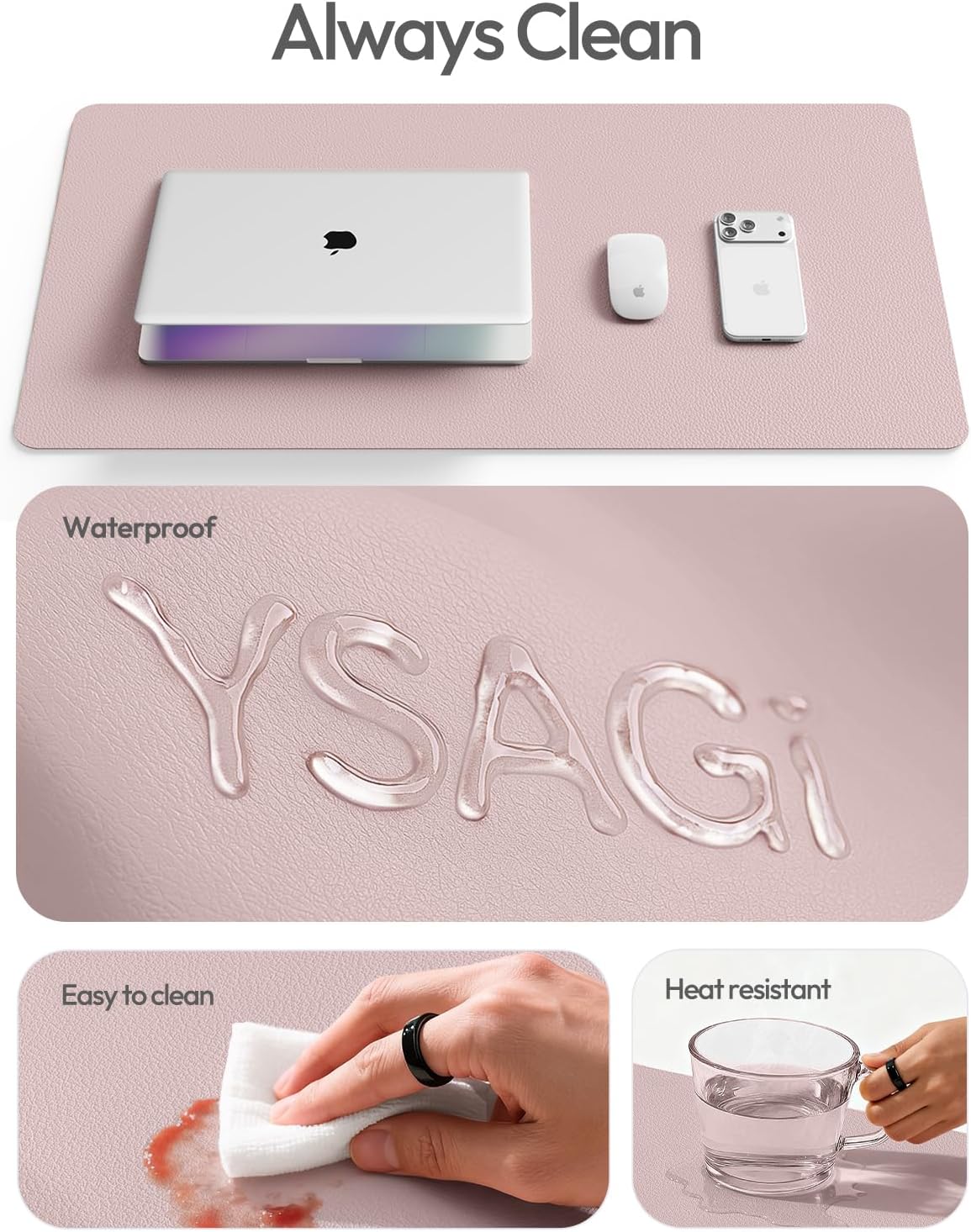 YSAGi Leather Desk Pad Protector, Large Mouse Pad, Non-Slip PU Leather Desk Blotter, Waterproof Writing Pad for Office and Home (31.5" x 15.8", Eggshell) - Colors A