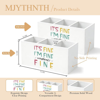 Don't Overthink It Inspirational Pencil Pen Holder for Desk, Pink Positive Affirmations Wooden Box Sign Pen Holder Organizer for Home Office School Desk Accessories