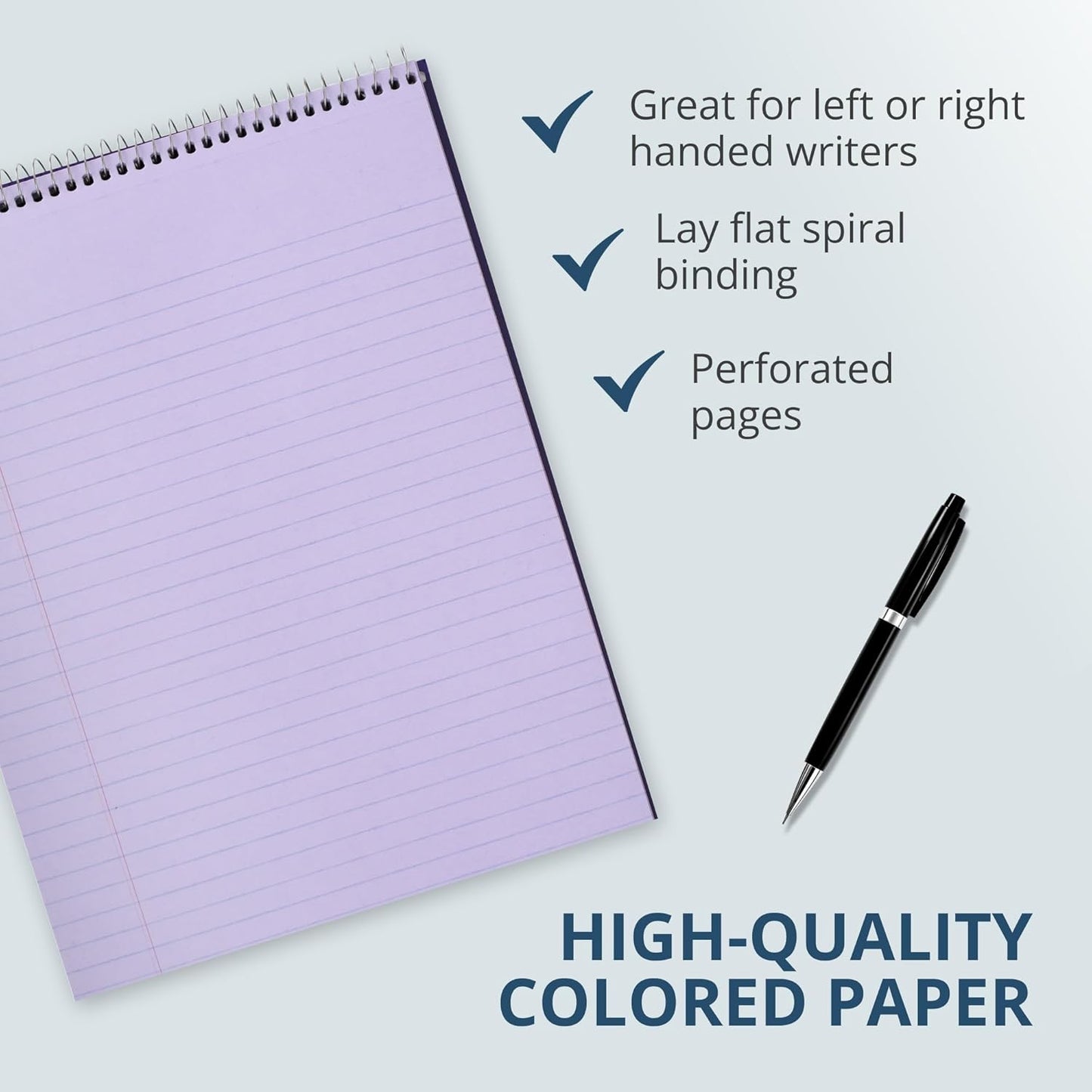 Roaring Spring Covered Spiral Legal Pads, 3-Pack, 8.5"x11.5", 50 Sheets, Recycled, Purple Colored Paper, Lay flat Wire Bound, Ruled, Protective Cover