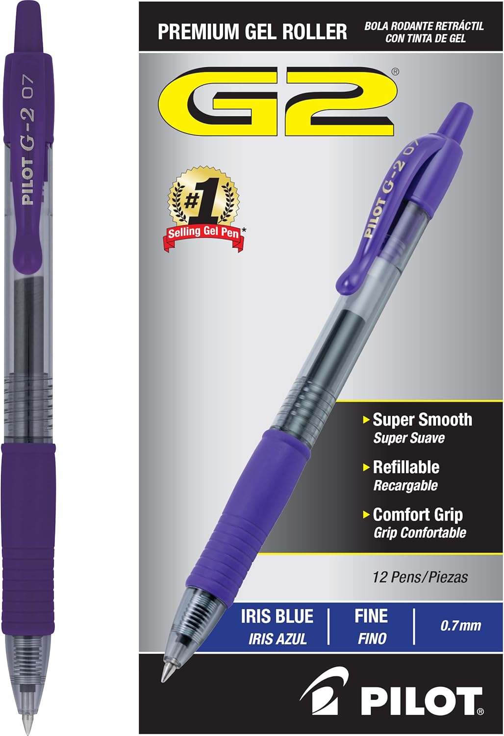 PILOT G2 Premium Refillable & Retractable Rolling Ball Gel Pens, Fine Point, Blue Ink, 12-Pack (31021)