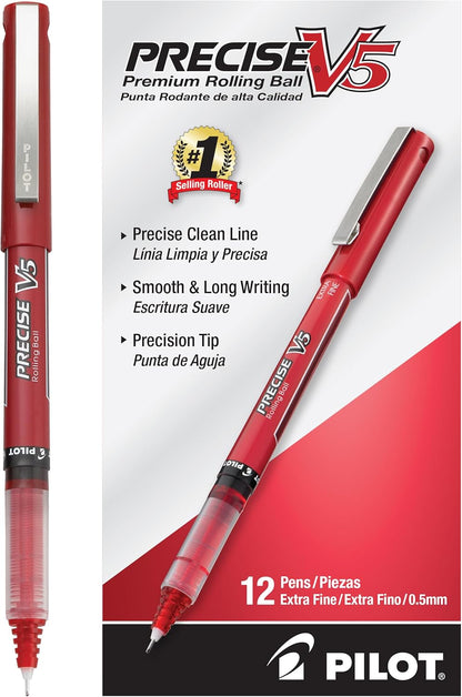PILOT Precise V5 Stick Liquid Ink Rolling Ball Stick Pens, Extra Fine Point (0.5mm) Assorted Ink Colors, 12-Pack (31888)