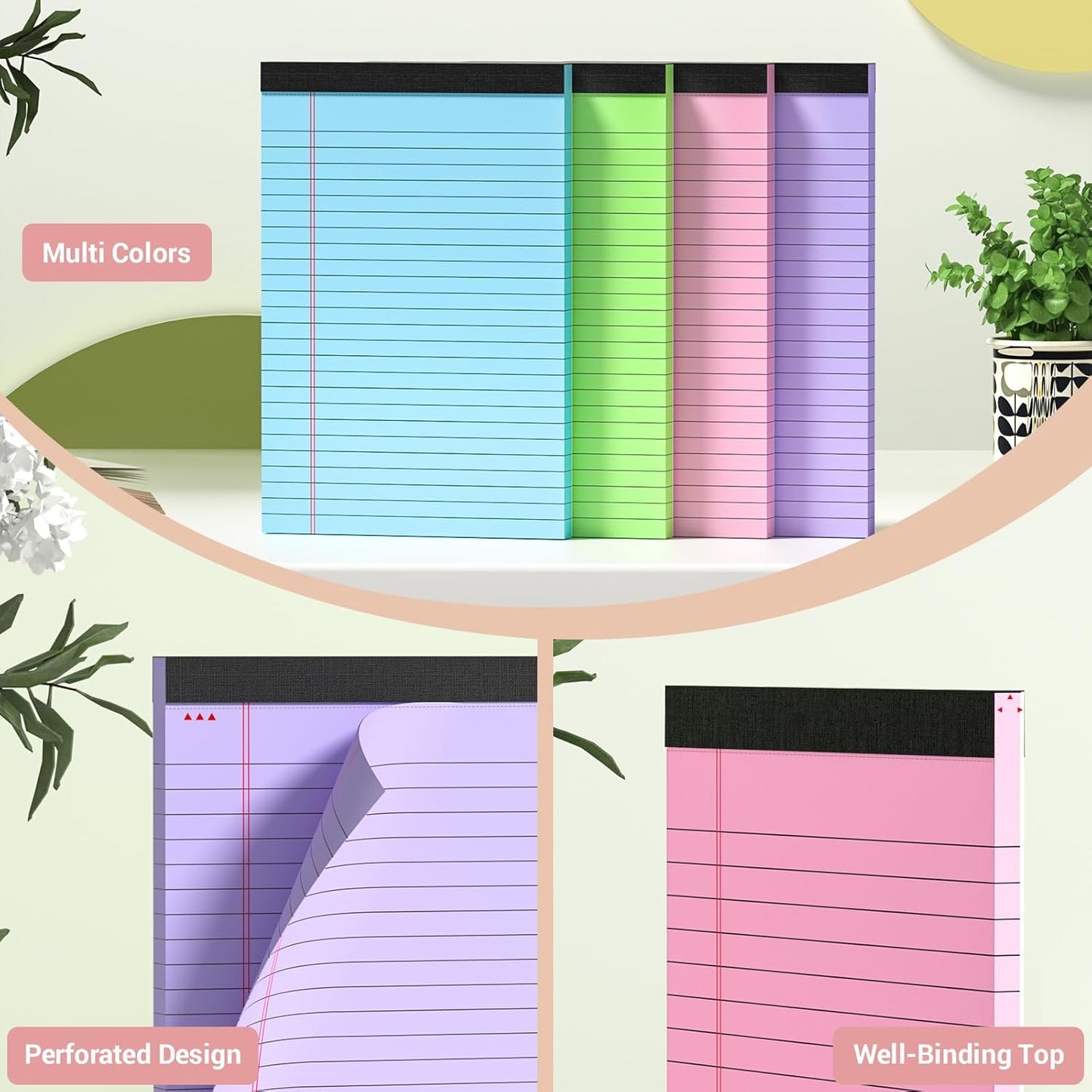 Legal Pads 8.5 x 14 Note Pads, 6 Pack Writing Pads Wide Ruled Notepads, Micro Perforated Notepad, Double-Side Printed Lined Paper Pads 30 Sheets per Notepad, White Legal Pads for Home, Office, School