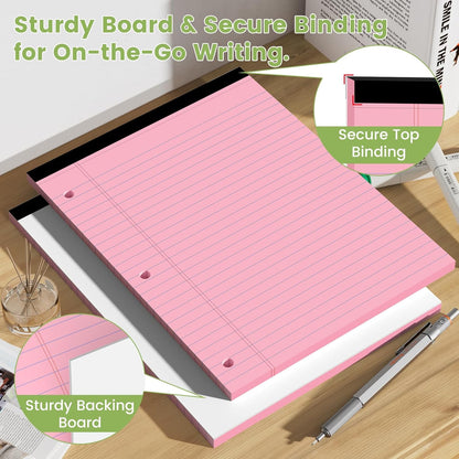 Legal Pads 8.5x11, White Notepads 8.5x11, Wide Ruled Lined with 3 Hole Punch, Loose Leaf Notebook Paper for 3 Ring Binders, 3 Pack, 30 Sheets/Pack, Perforate for School, Office, Home