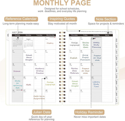 Planner 2026-2027, Weekly and Monthly Academic Year Calendar Planner, July 2026 - June 2027, Daily Agenda Book for Office School Supplies, A5(6.3'' x 8.5'')
