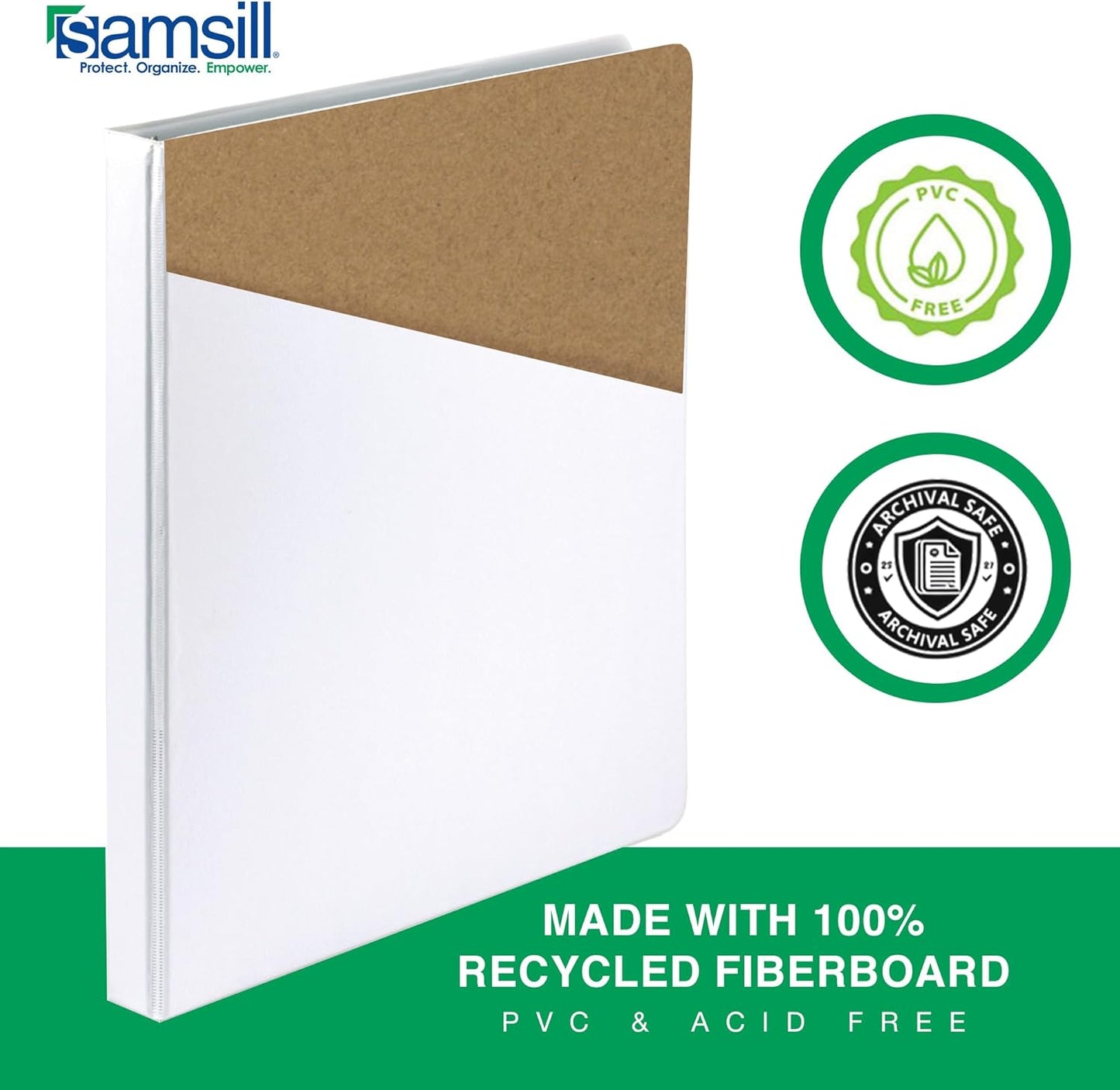 Samsill Durable 4 inch 3 Ring Binder, D Ring Binder, 100% Recycled Chipboard, Black, 2 Pack