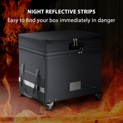 DocSafe Fireproof Document Box with Lock,2-Layer File Box with Wheels,Collapsible File Storage Organizer with Pockets,Large Portable Home Filing Cabinet for Hanging Folders,Black,16''x13.8''x12.2''