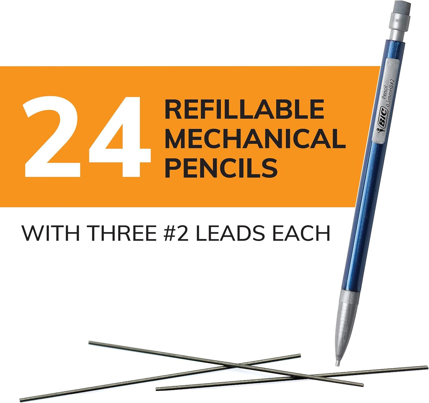 BIC Xtra-Sparkle Number 2 Mechanical Pencils With Erasers, Medium Point (0.7mm), 24-Count Pack, Mechanical Pencils for School Supplies