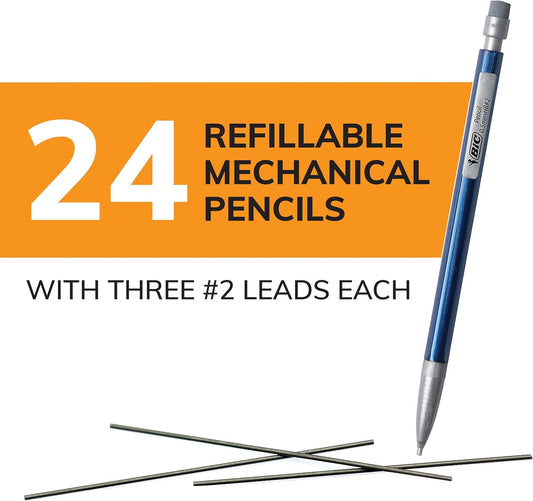 BIC Xtra-Sparkle Number 2 Mechanical Pencils With Erasers, Medium Point (0.7mm), 24-Count Pack, Mechanical Pencils for School Supplies