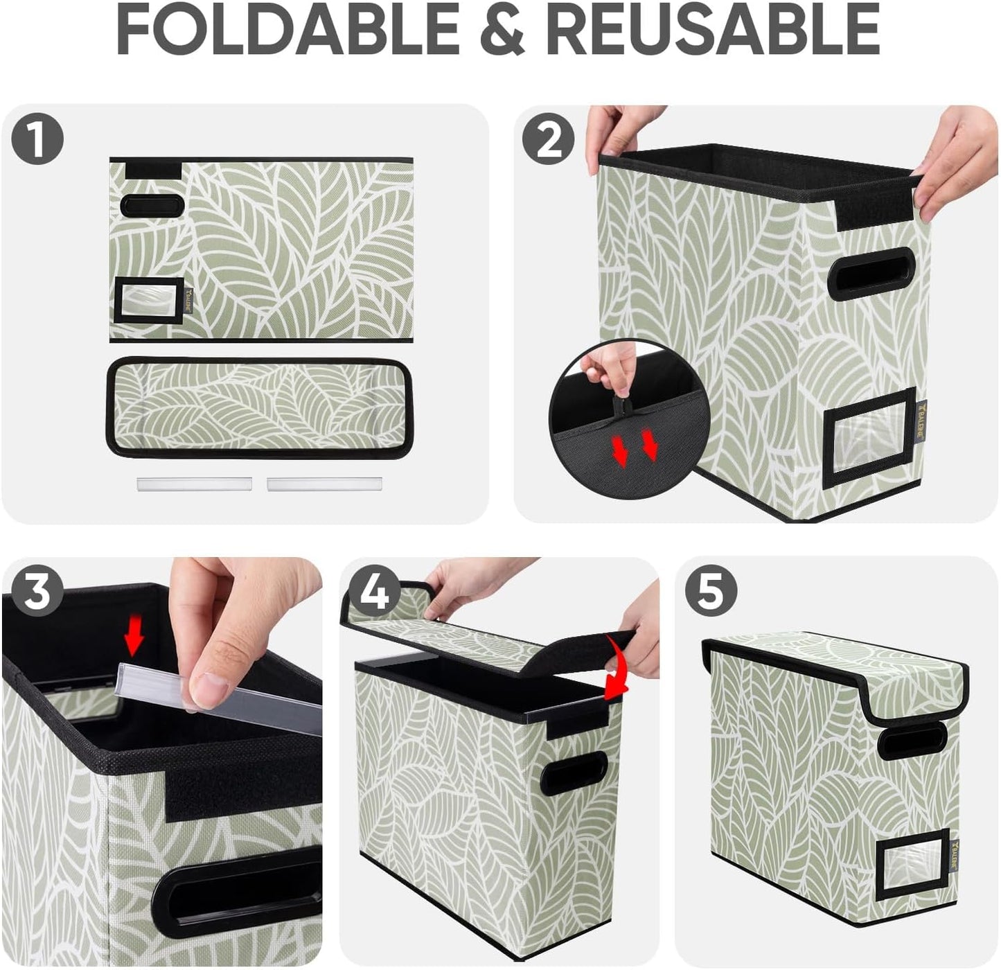 BALEINE File Organizer Box with Lid, Collapsible File Folder Organizer with Plastic Slide, Hanging File Folder Box for Office Document Storage (1 Pack, Black)