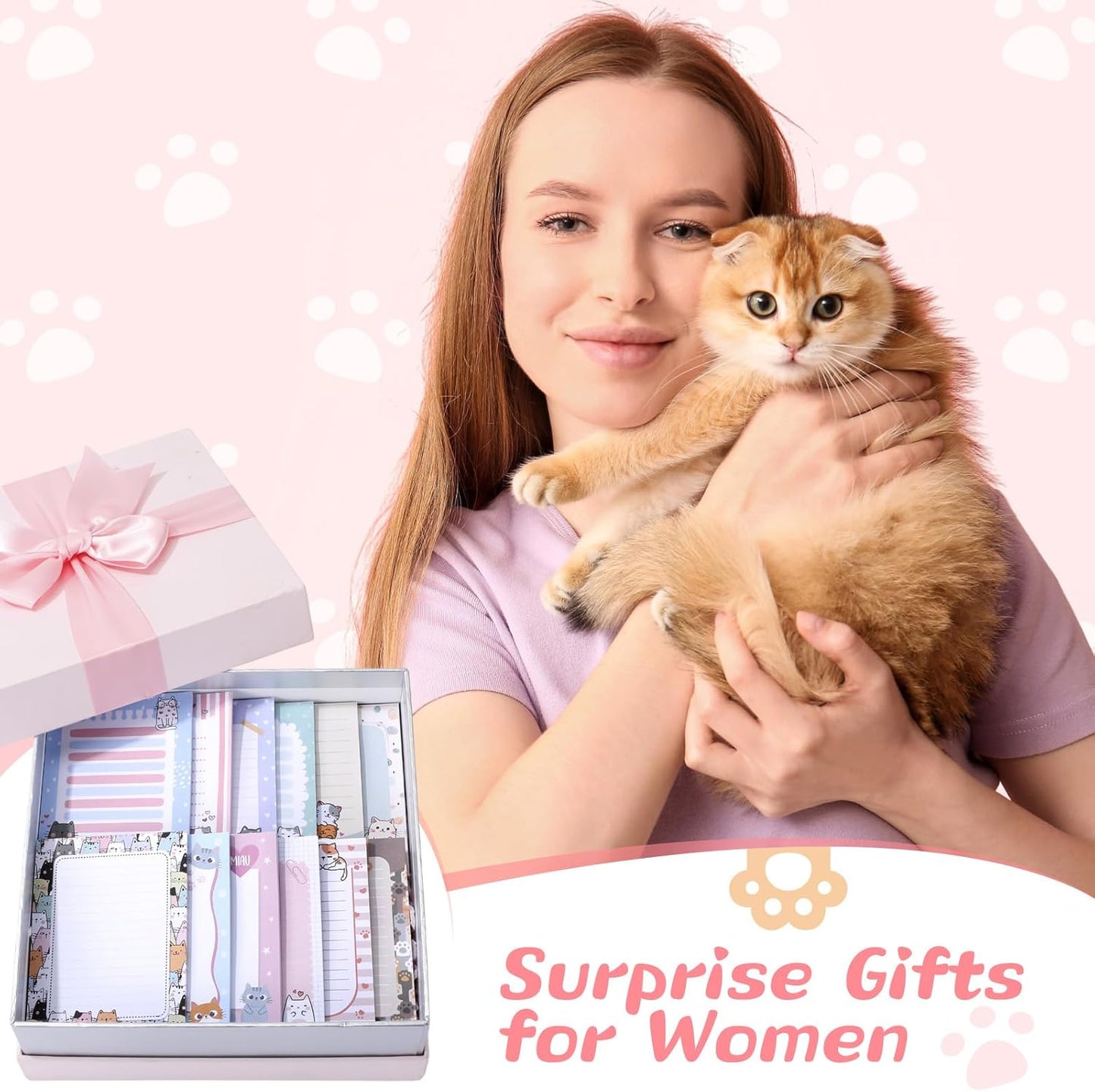 Gilprop 24 Pack Cat Sticky Notes Gift 3x4 Inch Cute Self Stick Notepads Adhesive Cartoon Cat Memo Pad Fun Kawaii Animal Sticky Notes for Teacher Women Valentines Office Home Christmas Pet Lover Gift