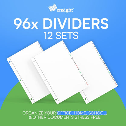 Ensight 3 Ring Page Dividers Bulk, 1/5 Cut Tab Dividers, 100 Per Box - Divider Pages with Tabs, Decorative Printable Rewritable Divider Tabs, Exhibit Tab Dividers for 3 Ring Binders Bulk