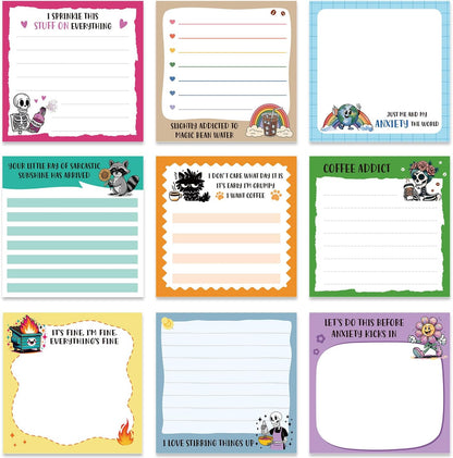 Inspirational Sticky Notes Gifts - 9 Pack Funny Positive Quotes Notepads 3x3 Inches, Fun Motivational Self-Adhesive Memo Pads Office Study Supplies for Friends Coworkers (450 Sheets)