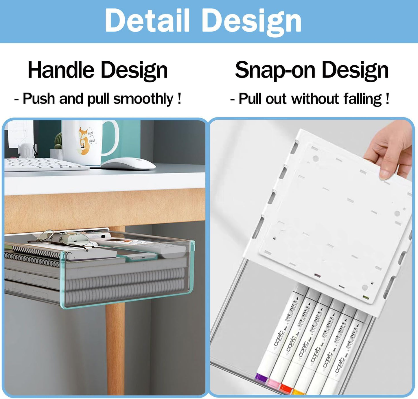 SVNNELP Under Desk Table Drawer Storage Organizer Slide Out, Attachable Hidden Self-Adhesive Under Desk Pencil Tray Drawer for Office/Classroom/Home (Clear Black/M)