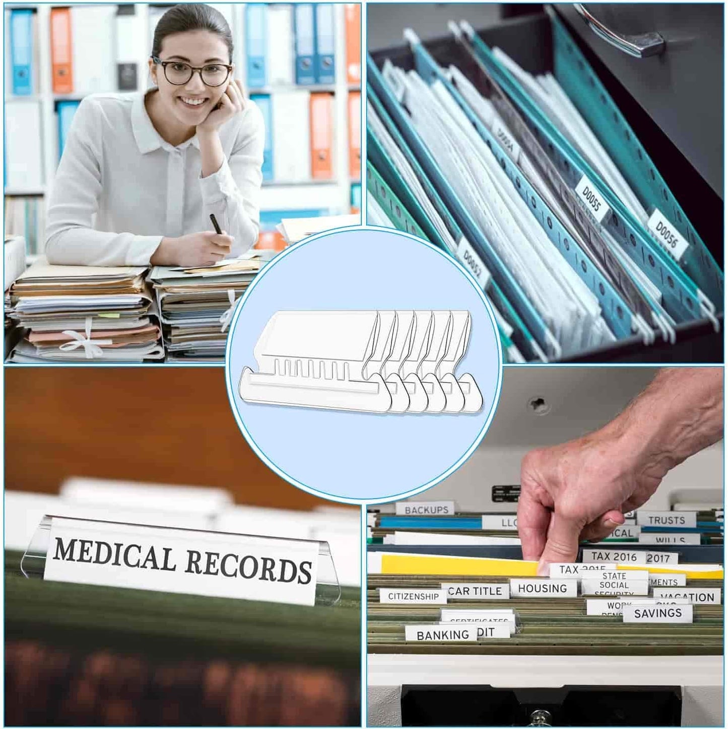 File Folder Tabs, Paxcoo 50 Sets Hanging File Folder Tabs and Inserts, Plastic Tabs for Hanging Folders, Multicolor