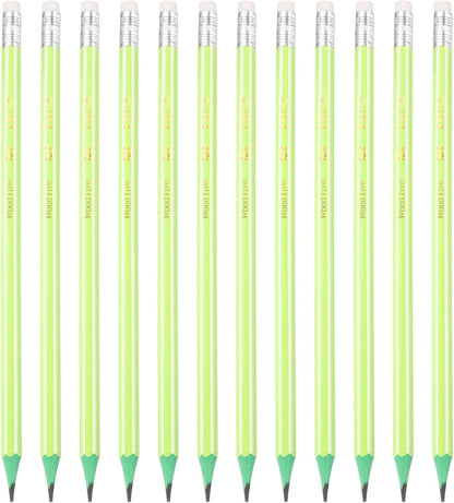 PATIKIL Round Pencils, 12 Pcs HB Graphite Pencil Wooden Pencils with Eraser for Classroom Office Writing Drawing Supplies, Green Black