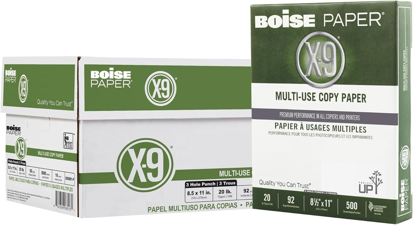 Boise X-9 Multi-Use Printer & Copy Paper, 5 Reams, White, Ledger (11in x 17in), 2500 Sheets Per Case, 20 Lb, 92 Brightness