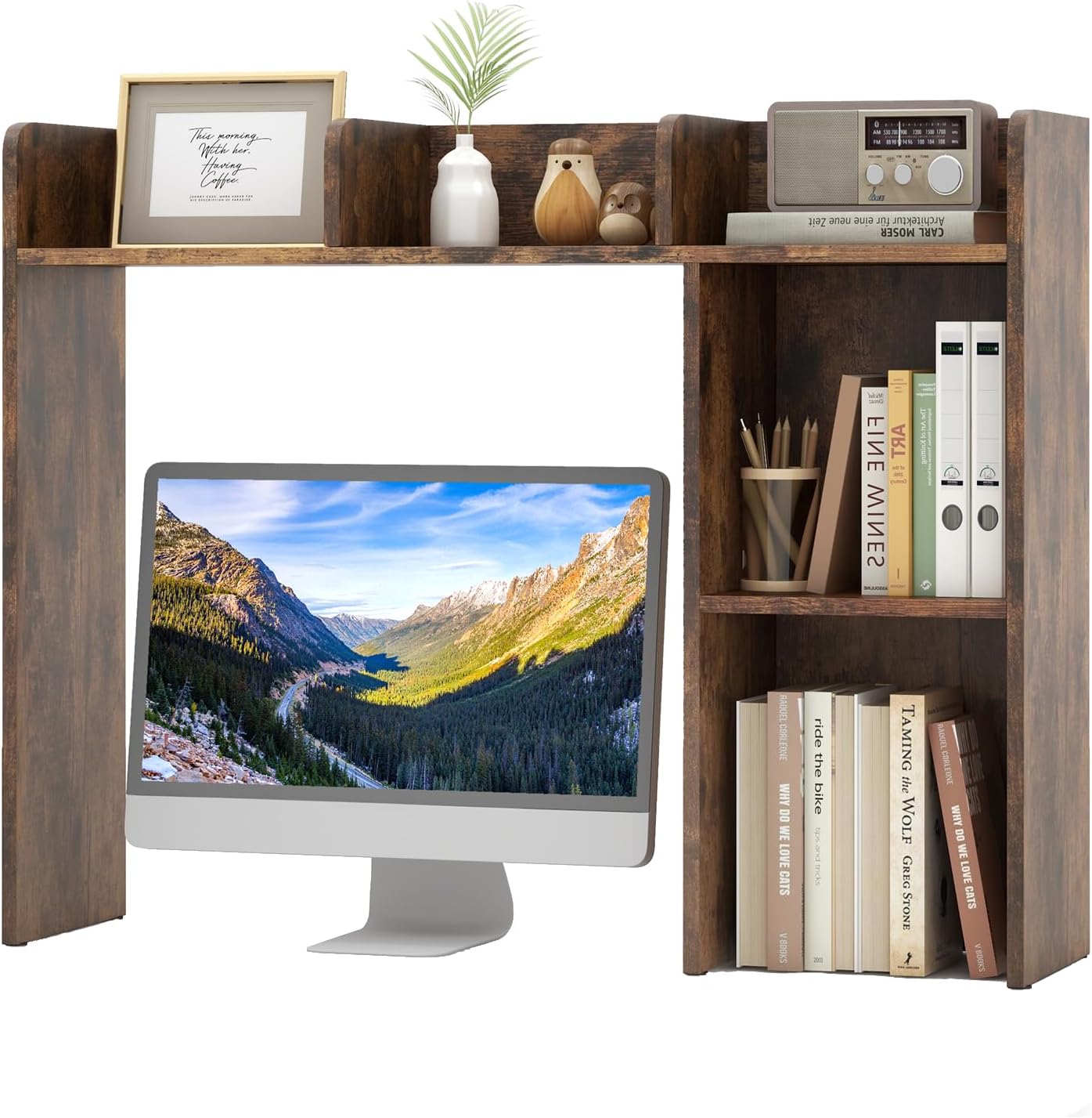 Tangkula Desktop Bookshelf, Countertop Storage Hutch with 5 Shelves for Computer Desk, Desk 3-Tier Display Rack, Multipurpose Wood Desktop Hutch Storage Organizer for Dorm Office Home