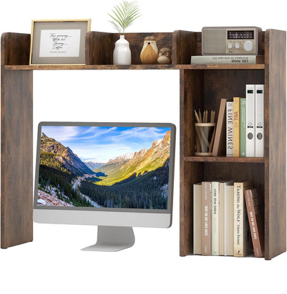 Tangkula Desktop Bookshelf, Countertop Storage Hutch with 5 Shelves for Computer Desk, Desk 3-Tier Display Rack, Multipurpose Wood Desktop Hutch Storage Organizer for Dorm Office Home