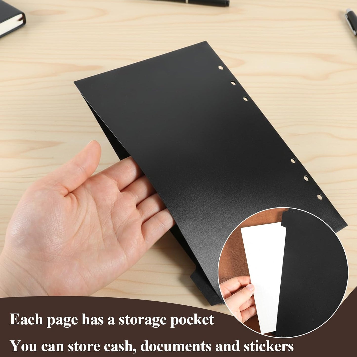 Thinp A5 6 Ring Binder Dividers with Tabs, 7-Pack Plastic A5 Tab Dividers Black Binder Index Divider Insertable Planner Inserts 6 Hole for Notebooks and Binders (Black)