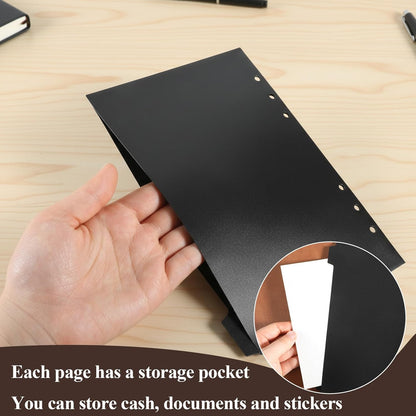 Thinp A5 6 Ring Binder Dividers with Tabs, 7-Pack Plastic A5 Tab Dividers Black Binder Index Divider Insertable Planner Inserts 6 Hole for Notebooks and Binders (Black)