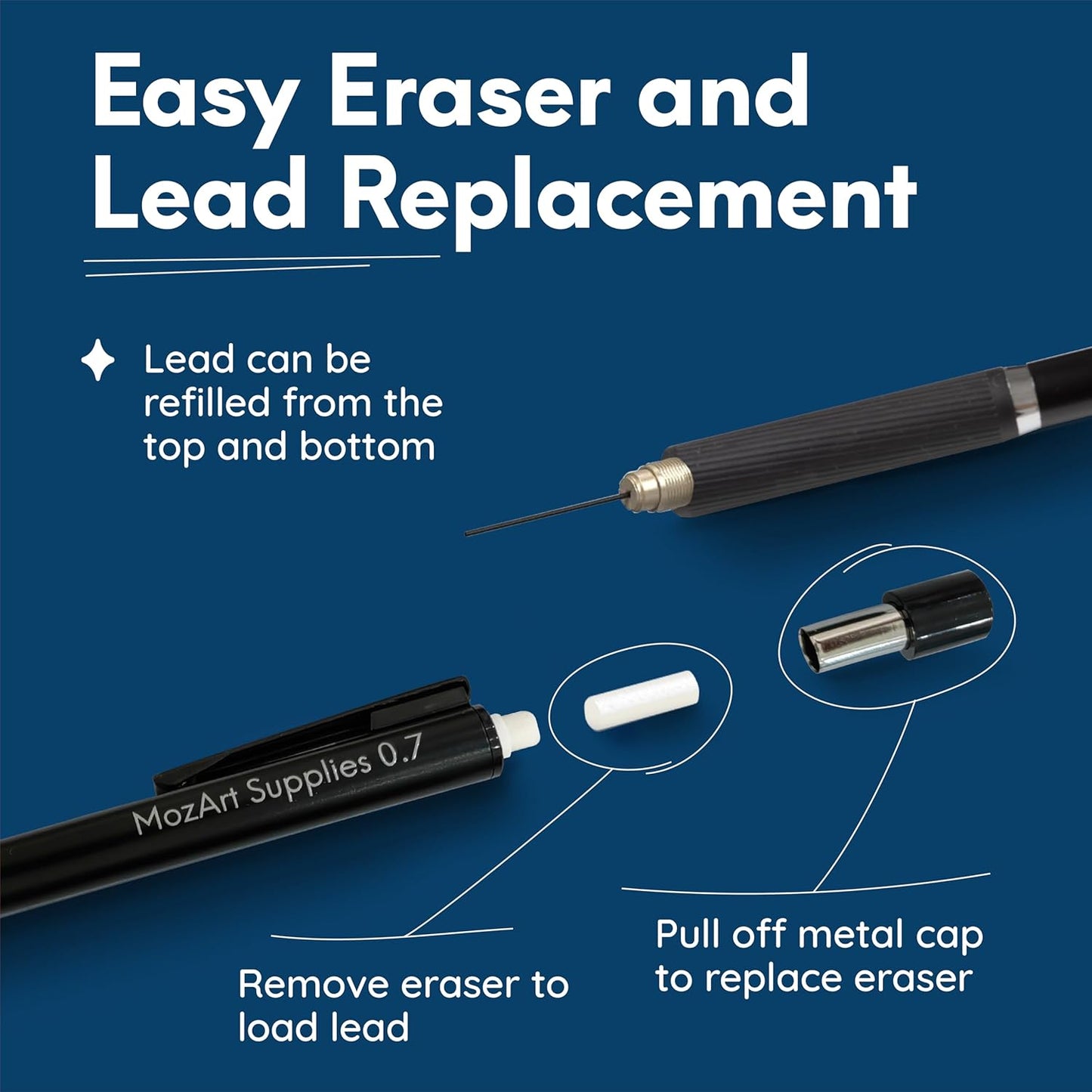 Mozart Essential Set of Lead Refills - 4 Sizes: 0.3, 0.5, 0.7 & 0.9 mm with 100 HB Lead Refills for Each - for Sketch, Architecture, Drafting, Art, Drawing Supplies, Metal Mechanical Pencils