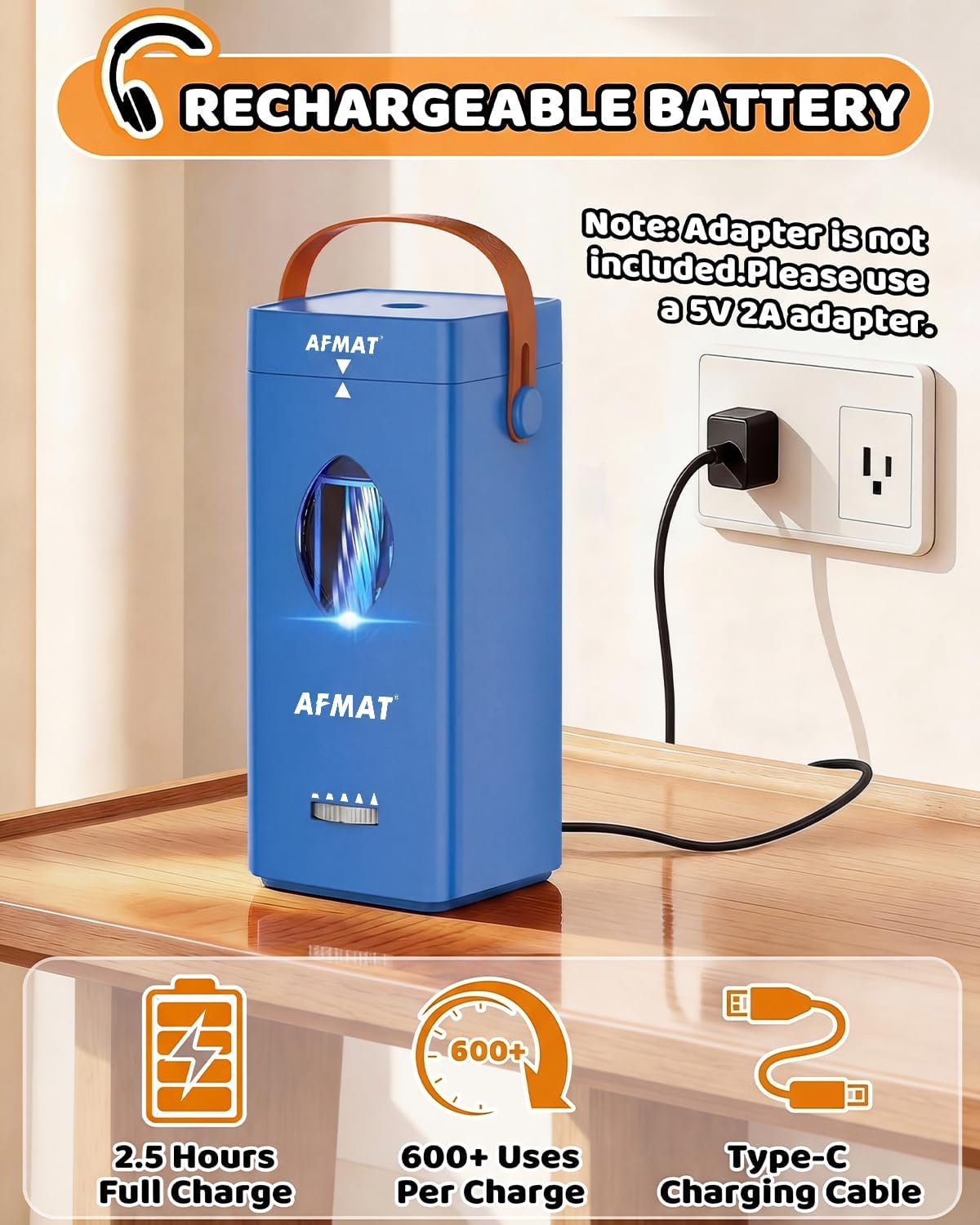 AFMAT Electric Pencil Sharpener, Rechargeable & Cordless, Fully Automatic Pencil Sharpener for Classroom, Auto in & Out, 5 Sharpness Modes, Heavy Duty Sharpeners for 6-12mm No.2/Jumbo Pencils PSC7