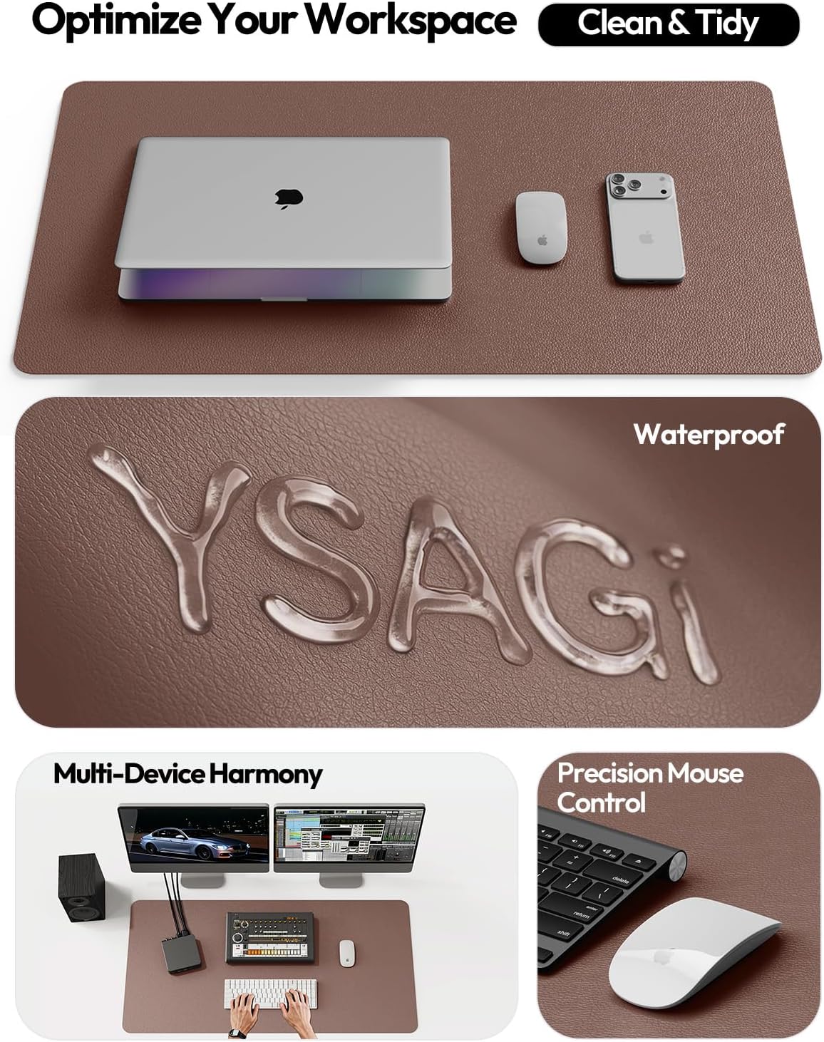 YSAGi Leather Office Desk Pad Protector, Large Mouse Pad, Non-Slip, PU Leather, Laptop Desk Blotter, Waterproof Writing Pad for Office and Home, Black, 23.6" x 13.8" - Colors B