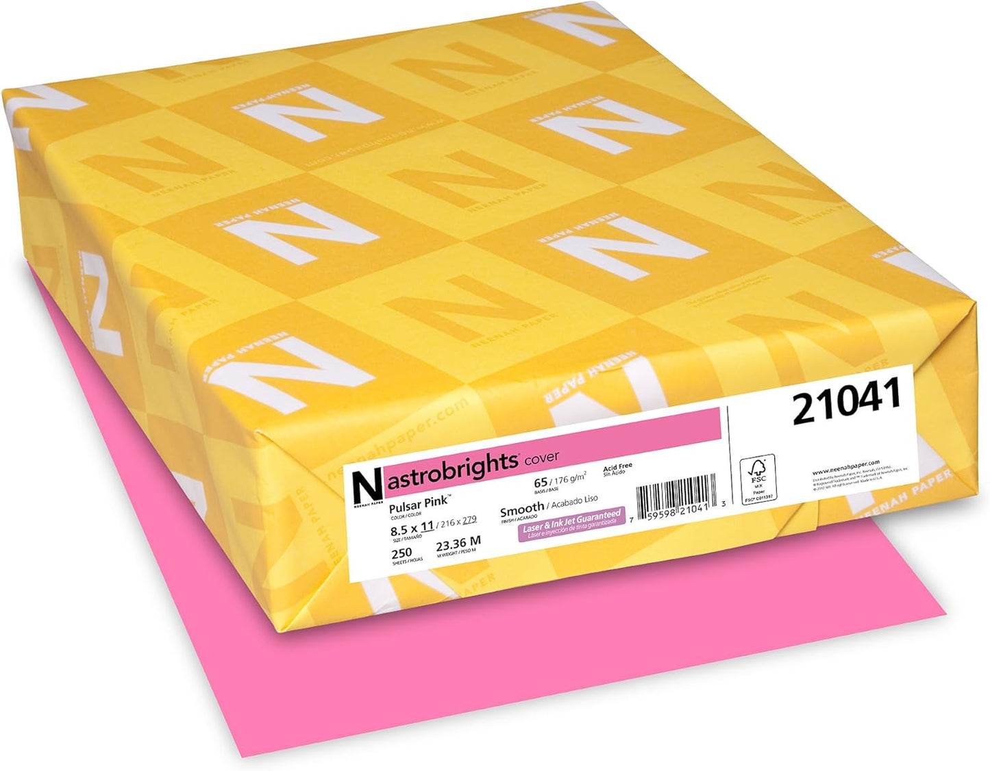 Astrobrights® Colored Card Stock, Bright Color Cover Paper, 8 1/2" x 11", FSC® Certified, 65 Lb, Pulsar Pink™, 250 Count (Pack of 1)
