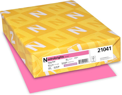 Astrobrights® Colored Card Stock, Bright Color Cover Paper, 8 1/2" x 11", FSC® Certified, 65 Lb, Pulsar Pink™, 250 Count (Pack of 1)