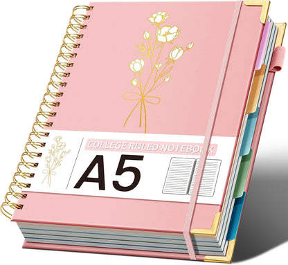 Hardcover Spiral Notebooks 8.5" X 11" Note Taking 5 Subject Notebook College Ruled with Dividers 240 Pages 100GSM Aesthetic Spiral Notebook for Work School Cute Journals for Women Writing