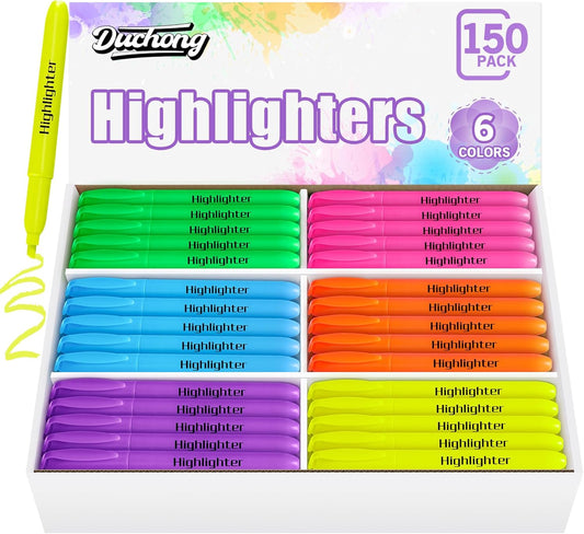Duchong Highlighters Bulk, 150 Highlighters in 6 Assorted Colors, Chisel Tip Dry-Quickly Highlighter Markers, Office Classroom Must Have, Back to School Supplies for Adult Kids Teachers