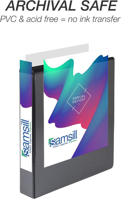 Samsill Durable 4 inch 3 Ring Binder, D Ring Binder, 100% Recycled Chipboard, Black, 2 Pack