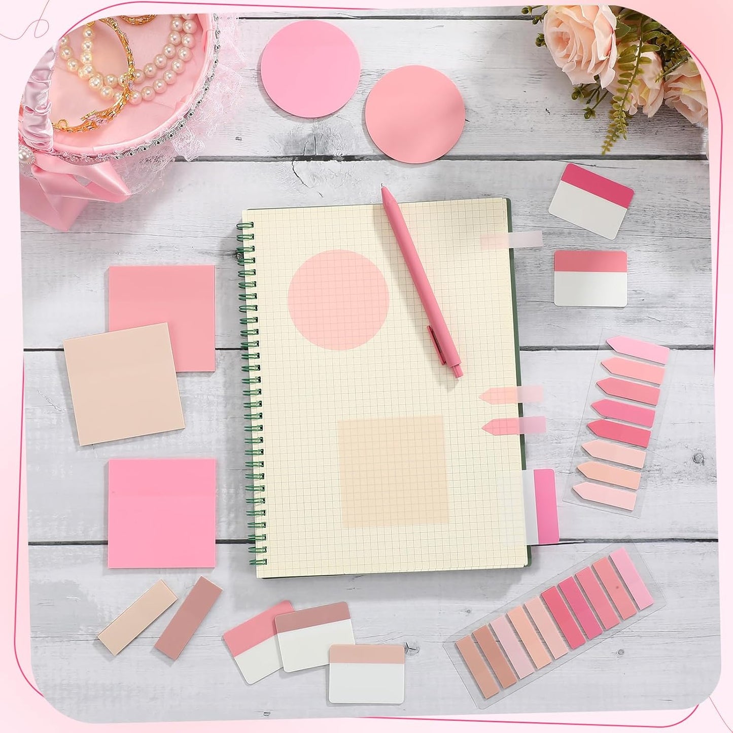 Glenmal Transparent Sticky Note Set 910 Sheets Translucent Clear Self-Adhesive Sticky Notes Bulk Gradient Color Waterproof for Bible Tabs Book Tabs Office Study Supplies Book Annotation (Pink)