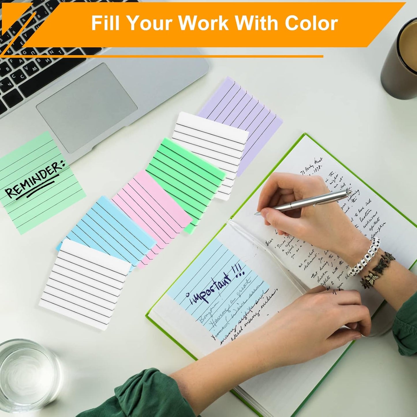 3x3 Inch Transparent Sticky Notes 300 Sheets, Clear Translucent Lined Self-Adhesive Memo Repositionable Reminder Pad for Office, College Students, Planners, Journals, School Supplies (Purple)