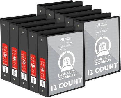 BAZIC Products 3 Ring Binder - Burgundy, Economy View Binder with Clear Overlay Cover and Round Rings, Organizer for School Office Home Use, 1.5-inch Capacity Holds 280 Sheets Paper, 1-Pack