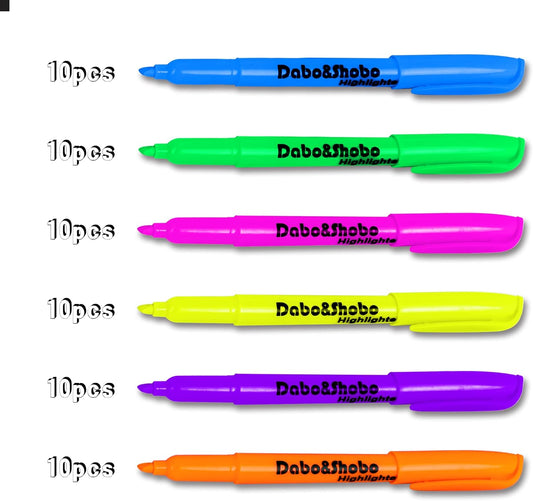 Dabo&Shobo Highlighters, 60 Bulk Pack Highlighter, Assorted Colors, Chisel Tip, Quick Drying For Highlighting