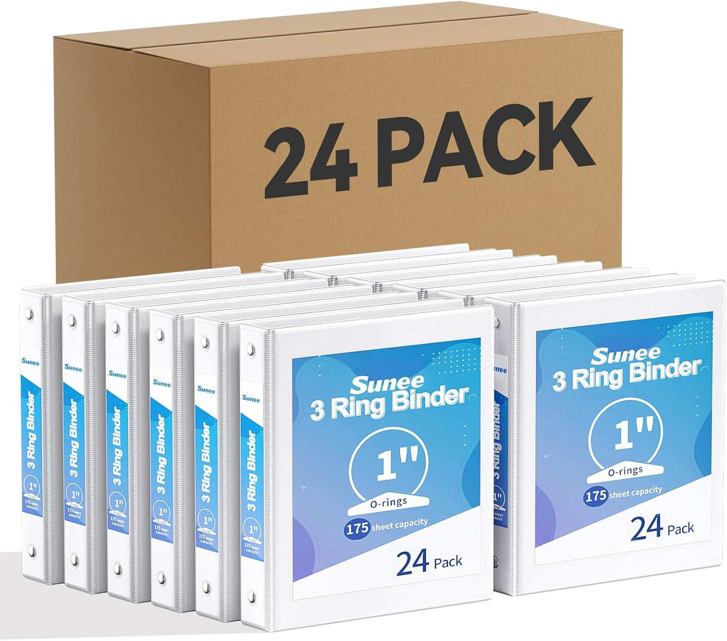 SUNEE 3 Ring Binders 1 Inch 12 Pack, Clear View Binders Bulk Three Ring PVC-Free (Fit 8.5x11 Inches) for School or Office Business Supplies, White