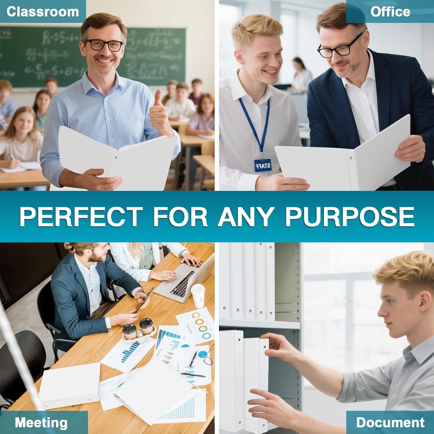 3 Ring Binder, LAYZZ 12 Pack 1 Inch Binders 3 Ring with 2 Pockets, Round Ring Binders, Clear Cover Binders for Letter Size 8.5"x11" Paper, PVC Free, Suitable for School Home and Office (White)