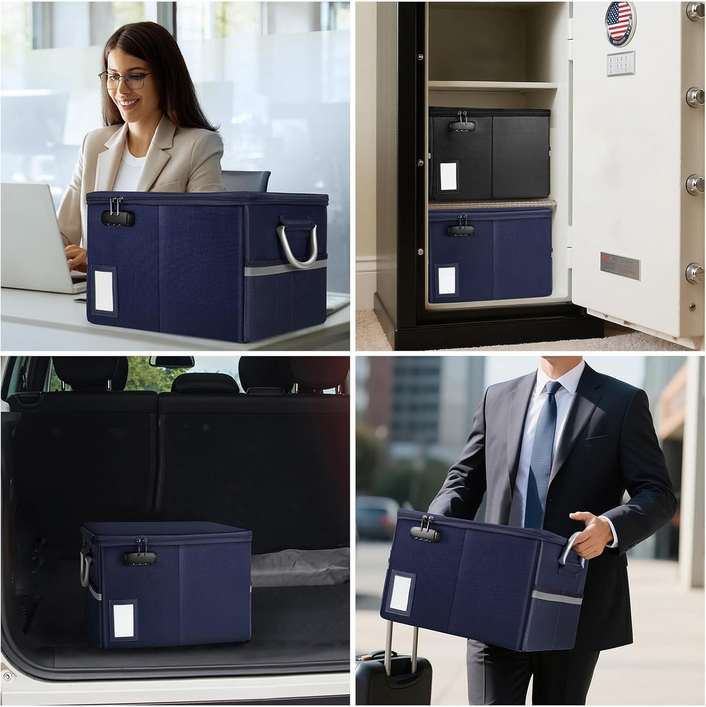TOMKID Fireproof Document Box, Fireproof File Box with Lids, Important Document Organizer Box with Lock, Portable File Folder Organizer with Handle