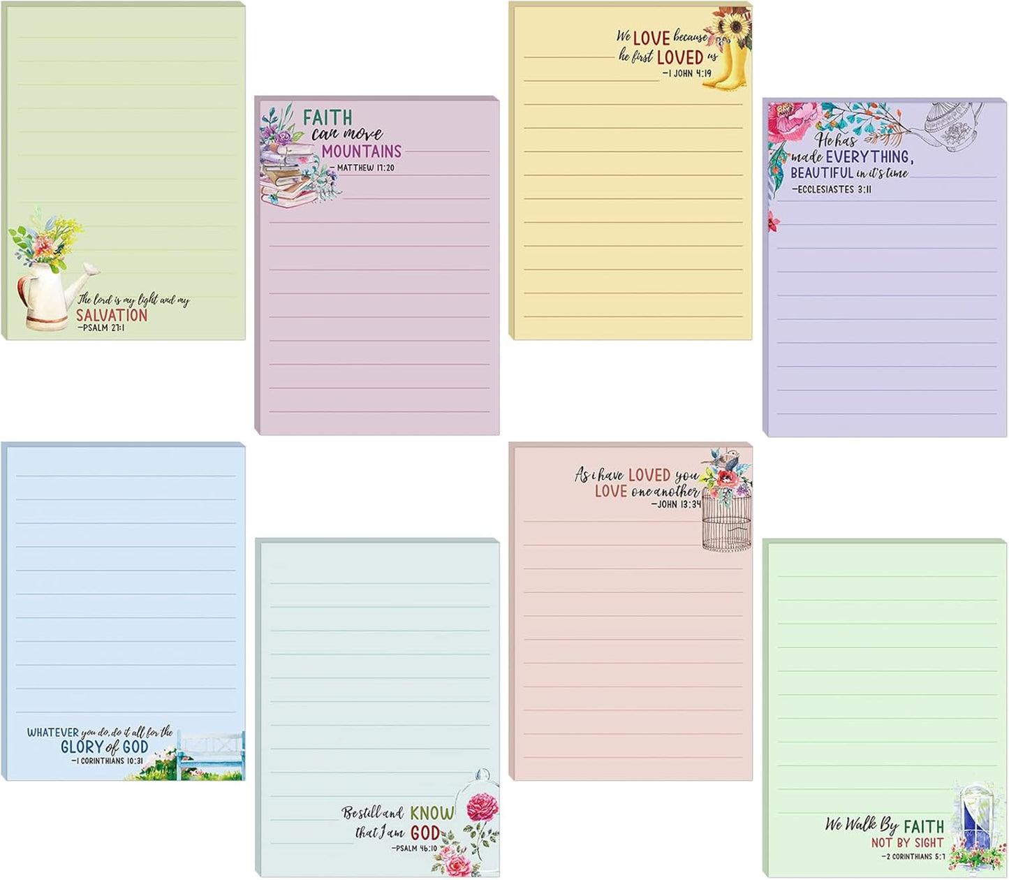 Gersoniel 8 Pack Christian Sticky Notes Gifts for Mothers Day Bulk for Church Small Scripture Inspirational Memo Pads Floral Adhesive Religious Bible Verse Quotes Notepads, 4 x 5.5 Inch(Simple Style)