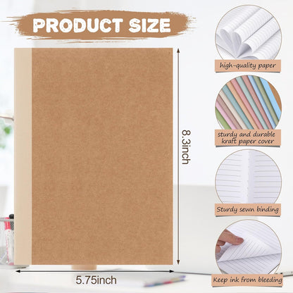 Harloon A5 Composition Notebook Journals 8 x 5.75 in College Ruled Kraft Notebooks with Rainbow Spines Small Lined Composition Book for Office Home(Bright Color,24 Pcs)